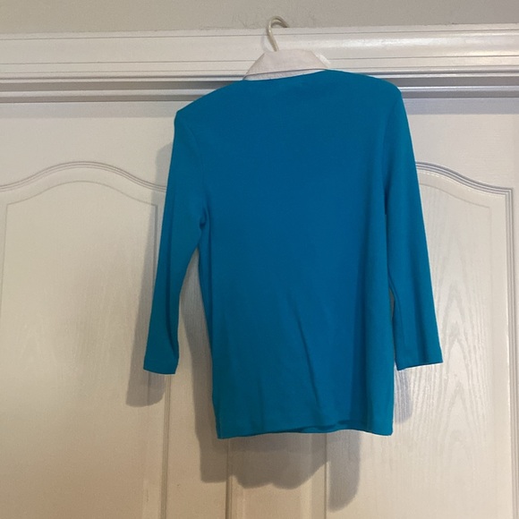 Ralph Lauren - Lauren Shirt  Turquoise with 3/4 sleeves  Sz M - Picture 3 of 4